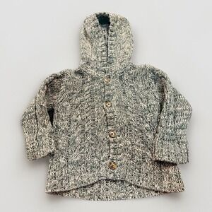 Baby Gap Green & Cream Cable Knit Hooded Button‎ Up Sweater Size 6-12 Months